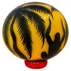 Retro Duncan McClellan Figurative Acid-Etched Art Glass Vase, Palm Tree 