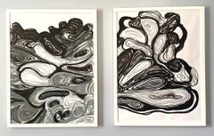 MonoSlice 1 & 2- Acrylic Paint, Paper, Abstract, Black, Gray, Swirls, Circles
