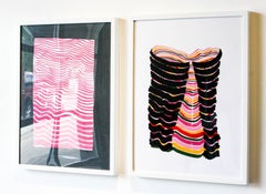 Untitled Diptych-Abstract, Acrylic Paint, Paper, Pink, Black, Red, Green, Yellow