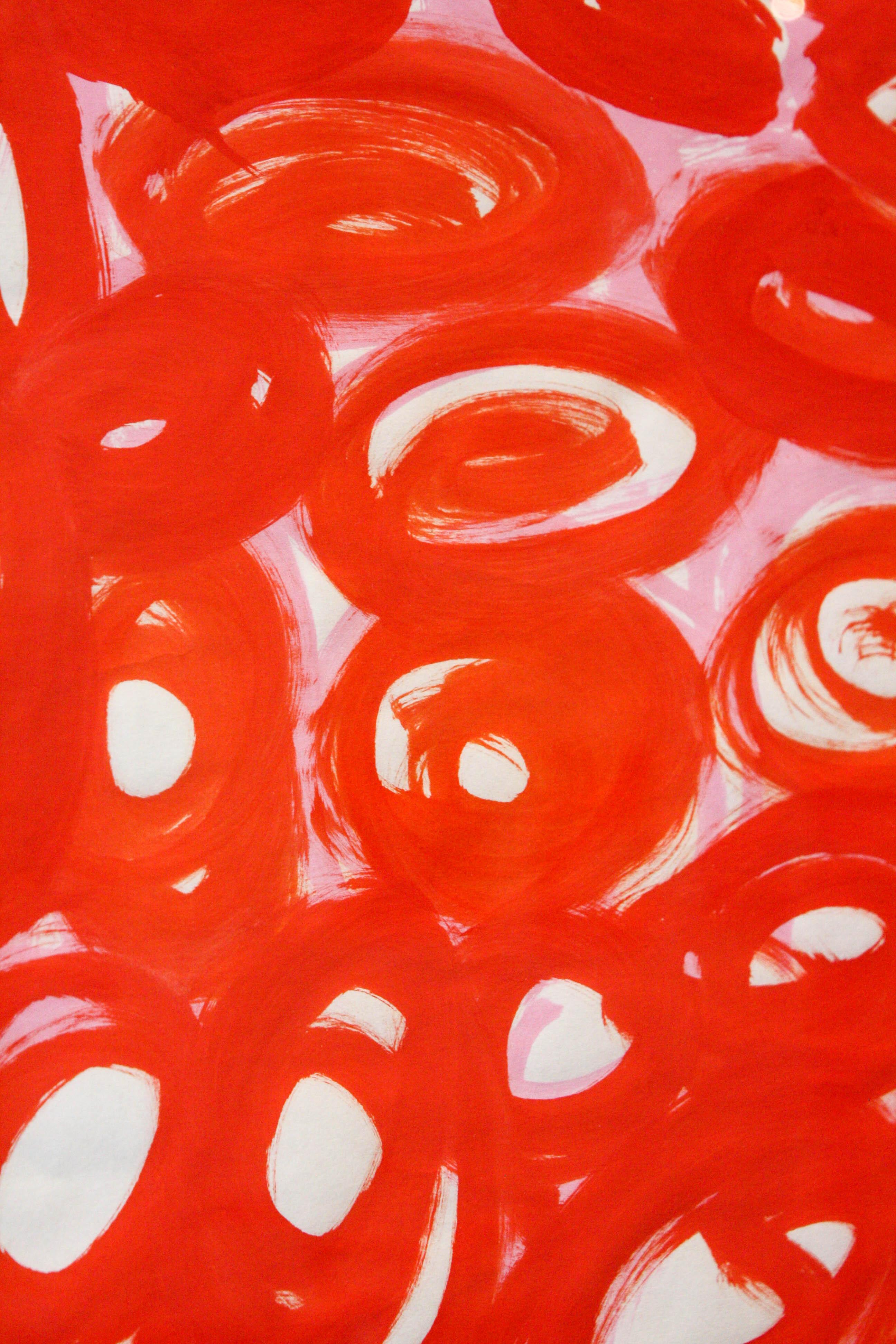 Untitled Diptych- Abstract, Acrylic Paint, Paper, Red, Black, Spirals, Circles For Sale 1