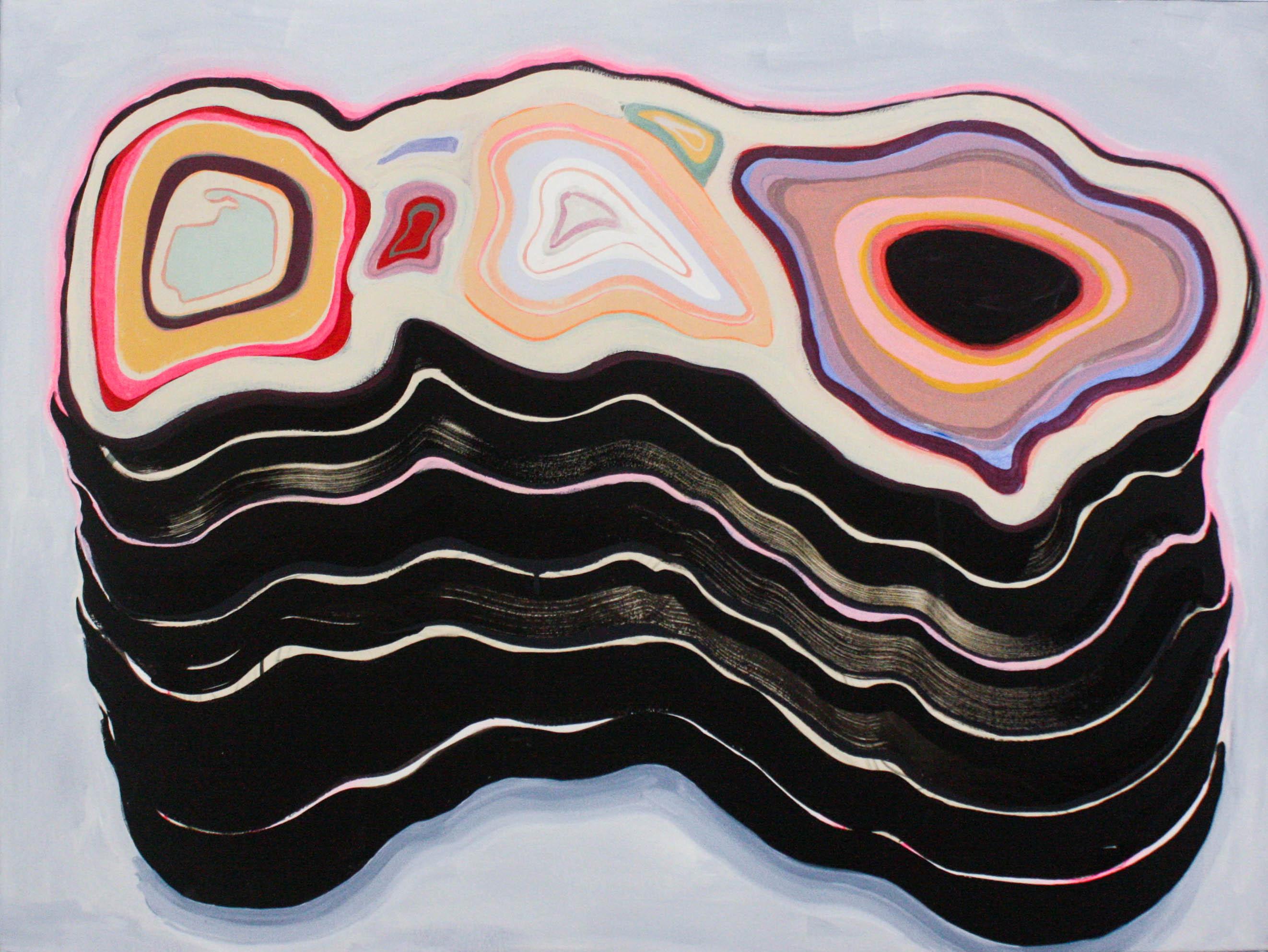 Duncan McDaniel Abstract Painting - Untitled (six slices)- Abstract, Acrylic Paint, Black, White, Violet, Pink, Red