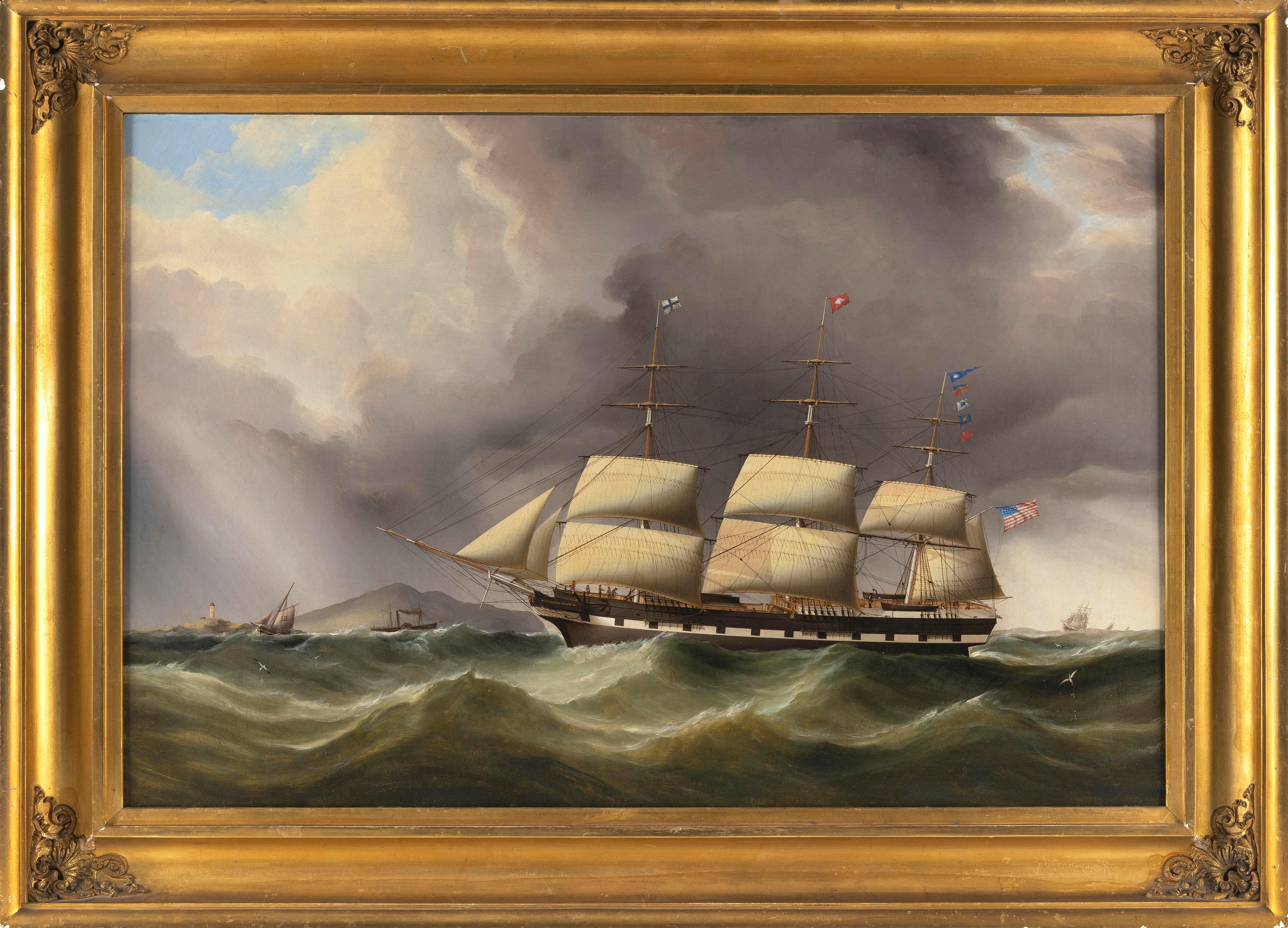 Portrait Of The Ship Plymouth Rock - Brown Landscape Painting by Duncan McFarlane