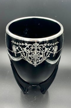 Duncan Miller Art Deco Black Amethyst Ebony Glass Sterling Overlay Rocket Vase