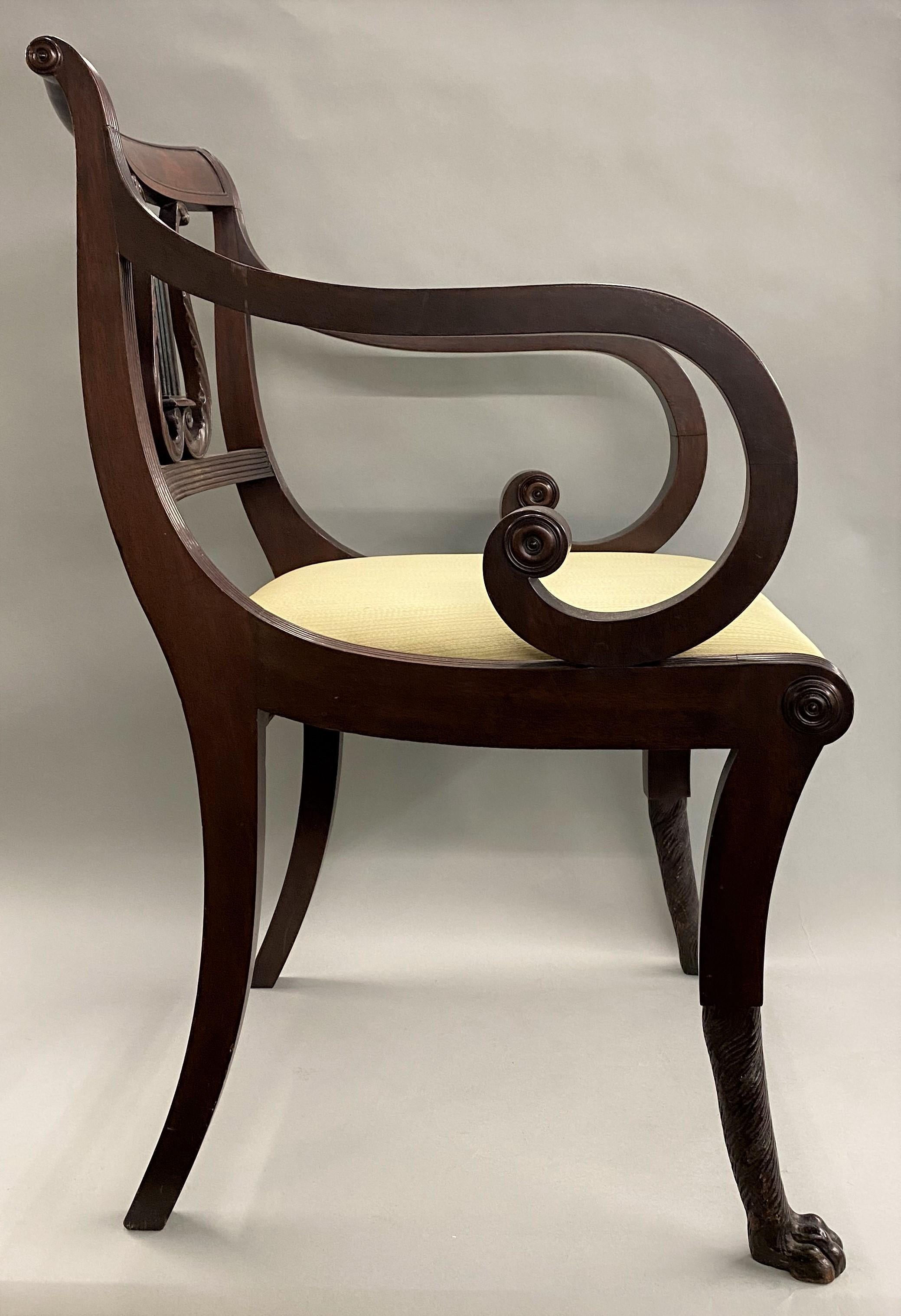 Hand-Carved Duncan Phyfe Classical Mahogany Armchair