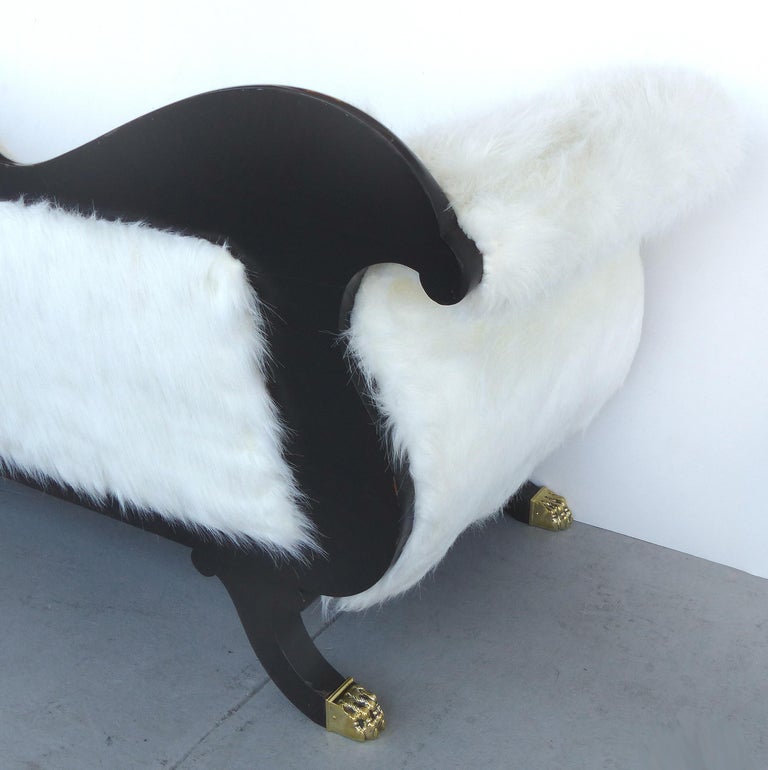 Duncan Phyfe Faux Fur Upholstered Sofa with Bolsters and Brass Capped