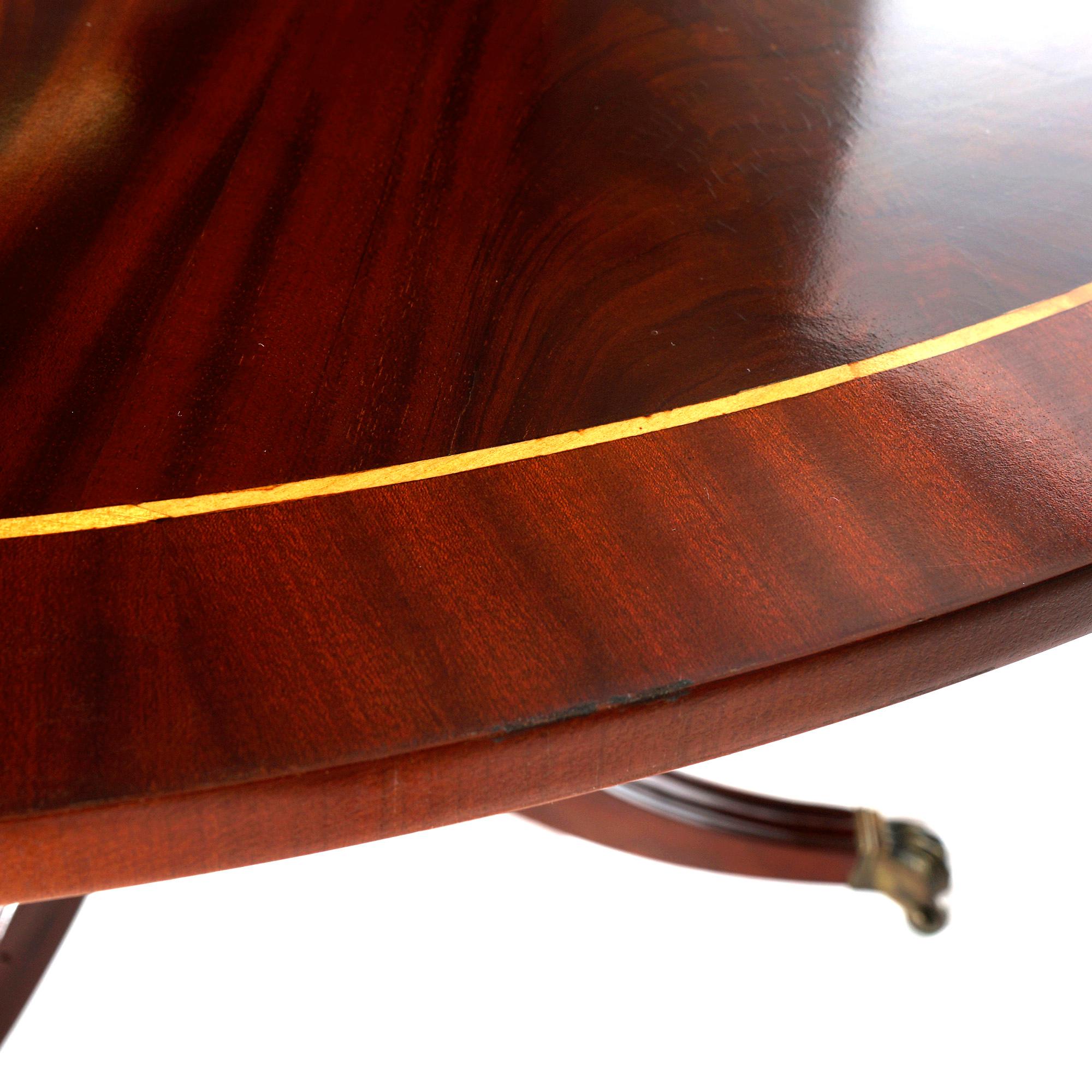 Duncan Phyfe Flame Mahogany Banded Double Pedestal Dining Table & Leaves 20th C 2