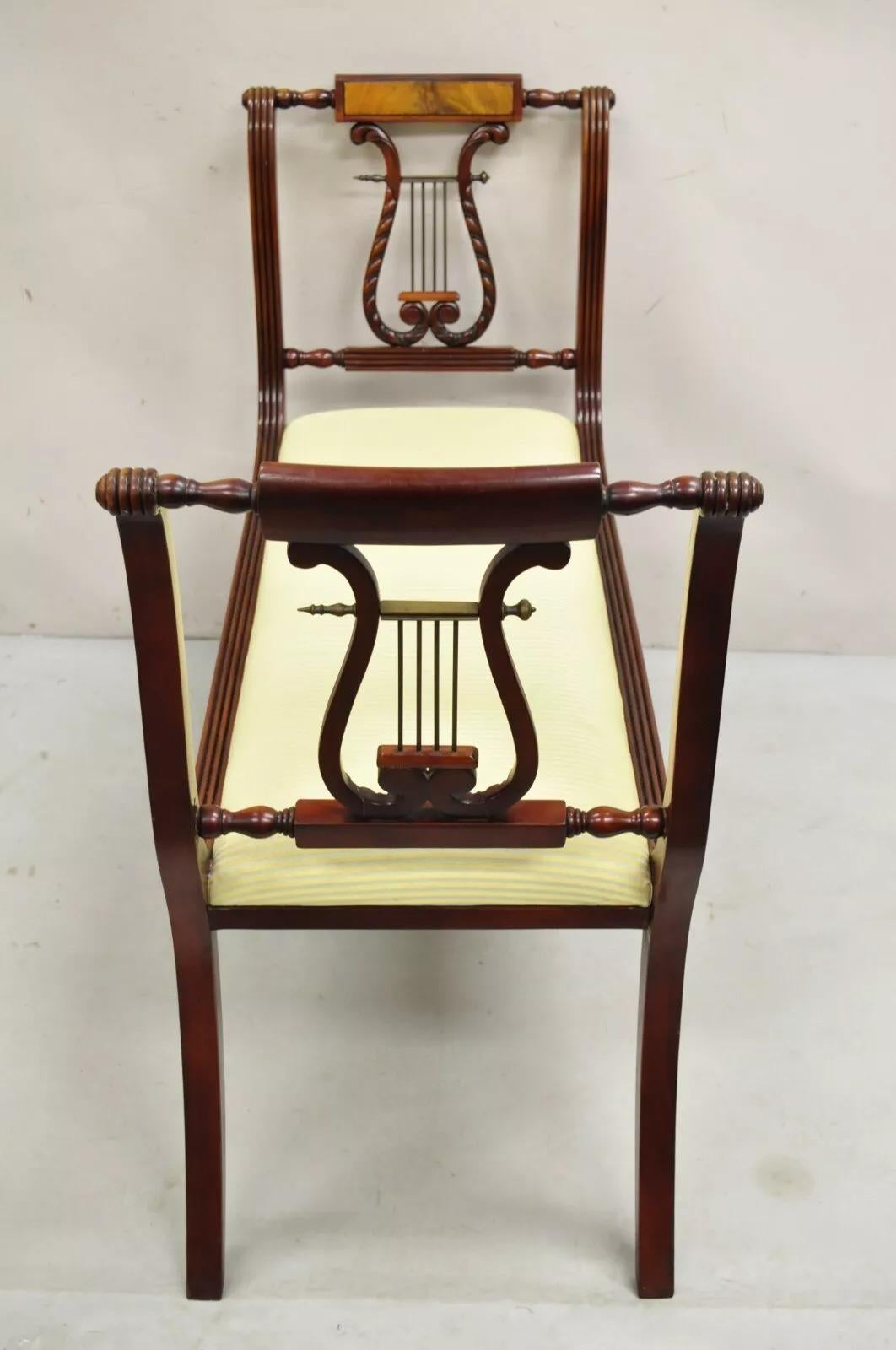 Duncan Phyfe Regency Empire Style Carved Mahogany Brass Lyre Window Bench For Sale 5