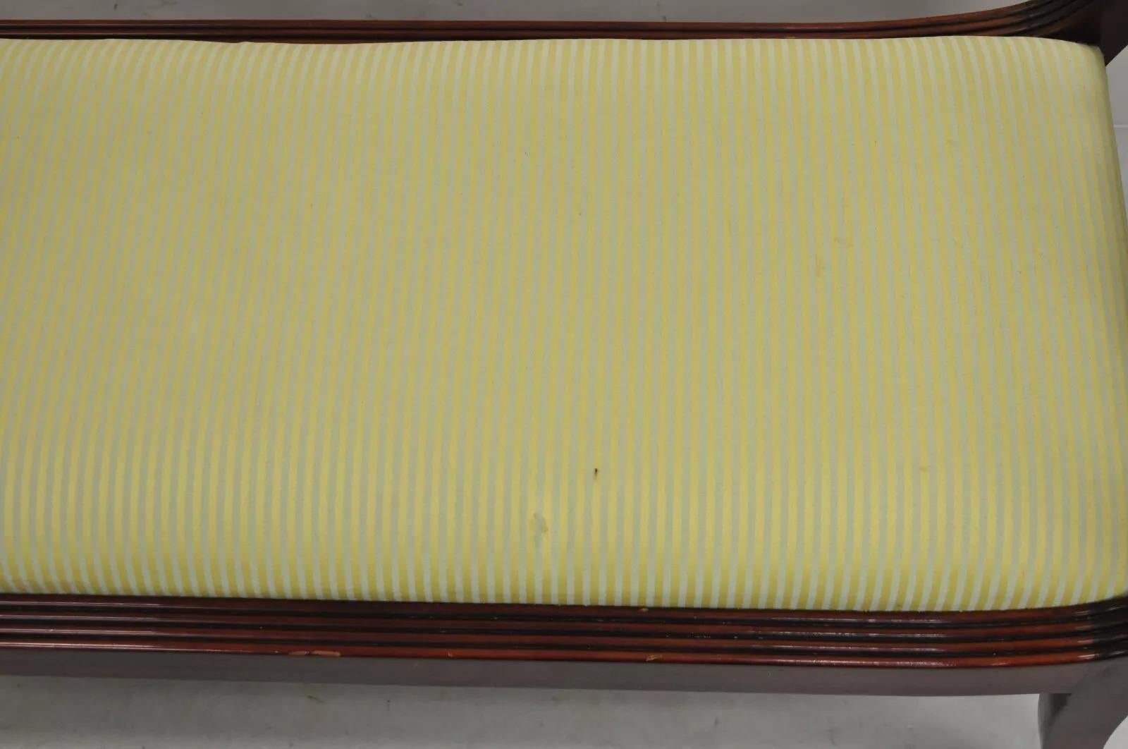 20th Century Duncan Phyfe Regency Empire Style Carved Mahogany Brass Lyre Window Bench For Sale