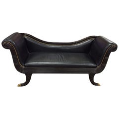 Duncan Phyfe Style Black Leather Sofa