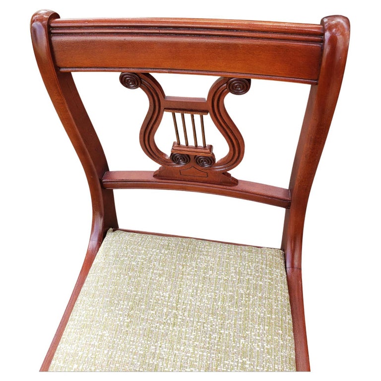 Duncan Phyfe Style Harp Back Dining Side Chairs, a Pair For Sale at