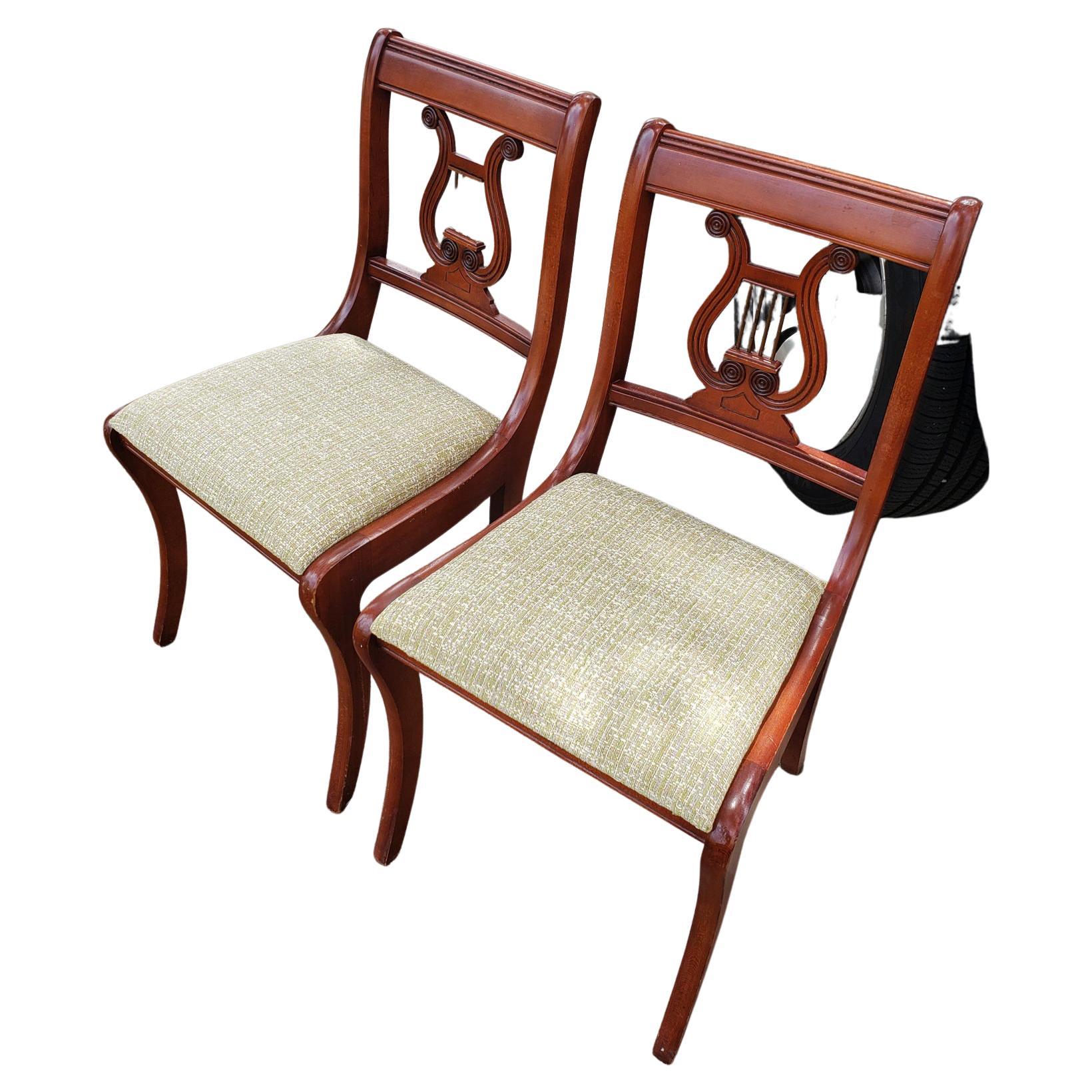 Woodwork Duncan Phyfe Style Harp Back Dining Side Chairs, a Pair