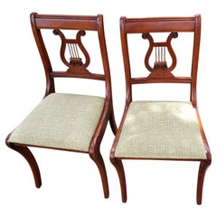 Duncan Phyfe Style Harp Back Dining Side Chairs, a Pair