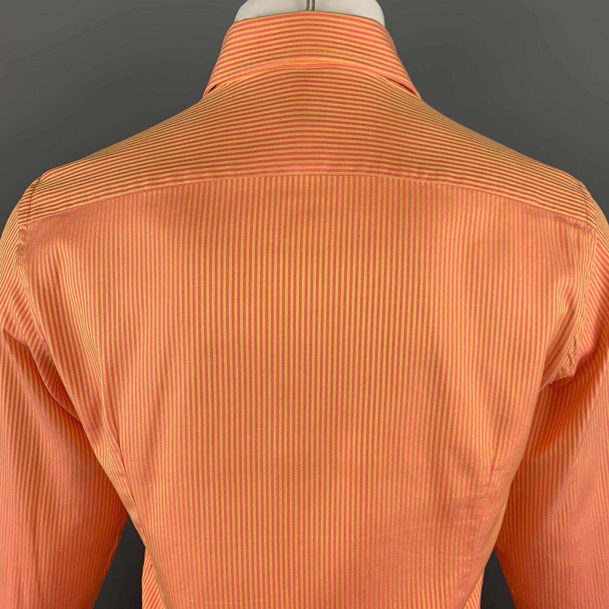 Men's DUNCAN QUINN Size M Orange Stripe Cotton Button Up Long Sleeve Shirt