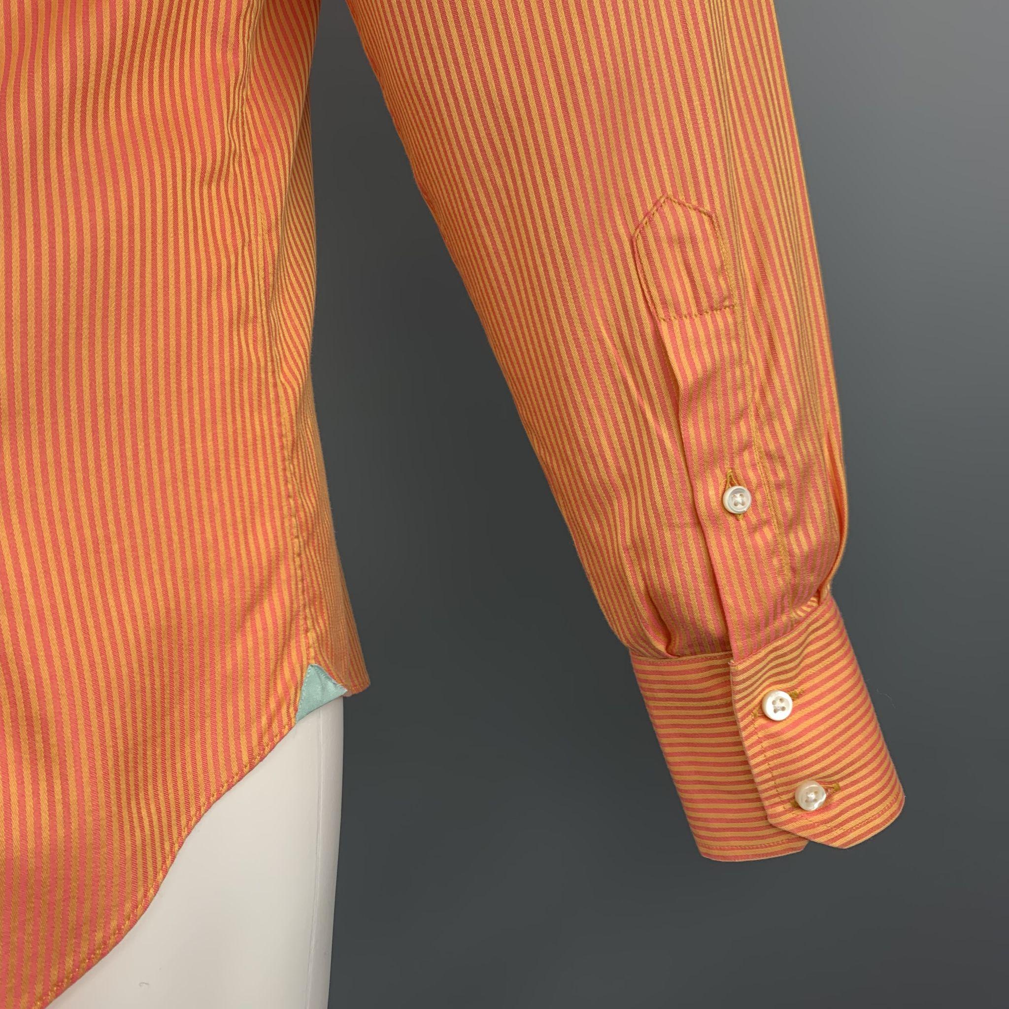 DUNCAN QUINN Size M Orange Stripe Cotton Button Up Long Sleeve Shirt 1