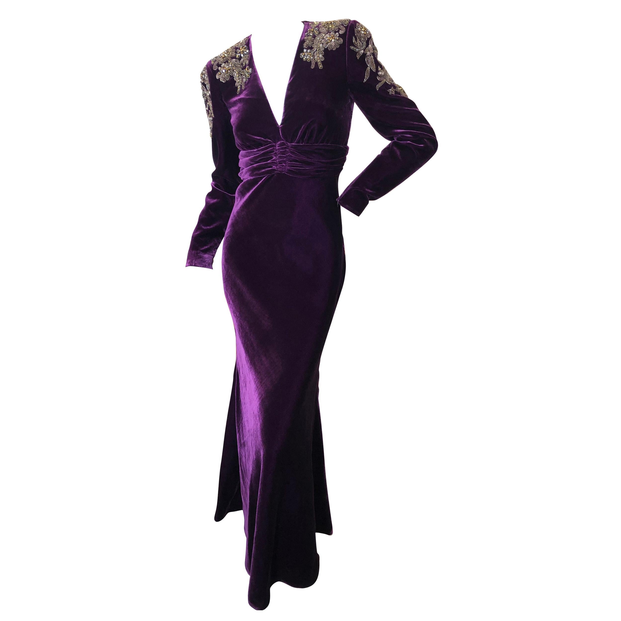 purple low cut dress