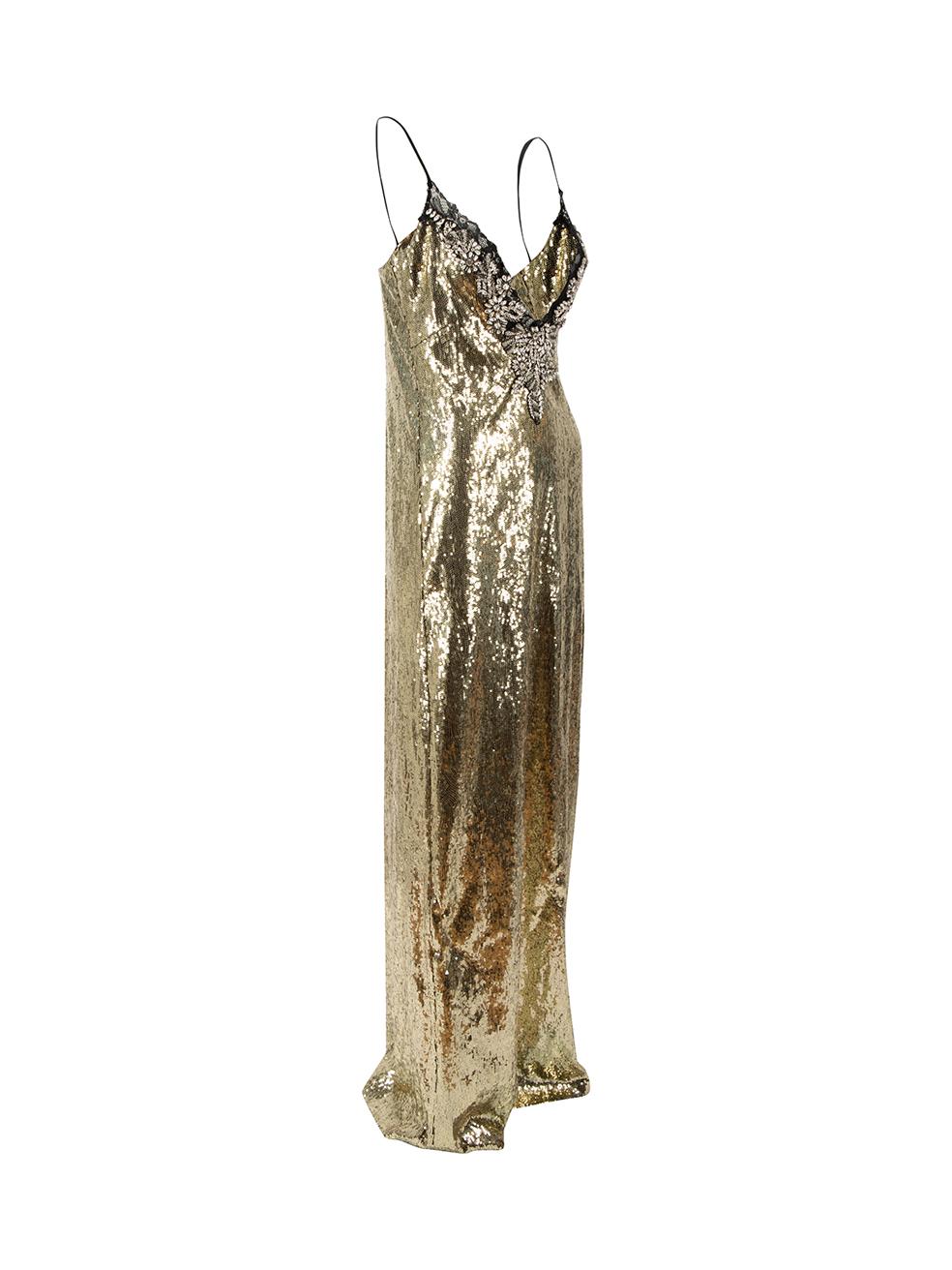 CONDITION is Never worn, with tags. No visible wear to dress is evident on this new Dundas designer resale item.



Details


Gold

Polyester

Dress

Sleeveless

Plunge neckline

Crystal embellished neckline

Side zip fastening

Side leg