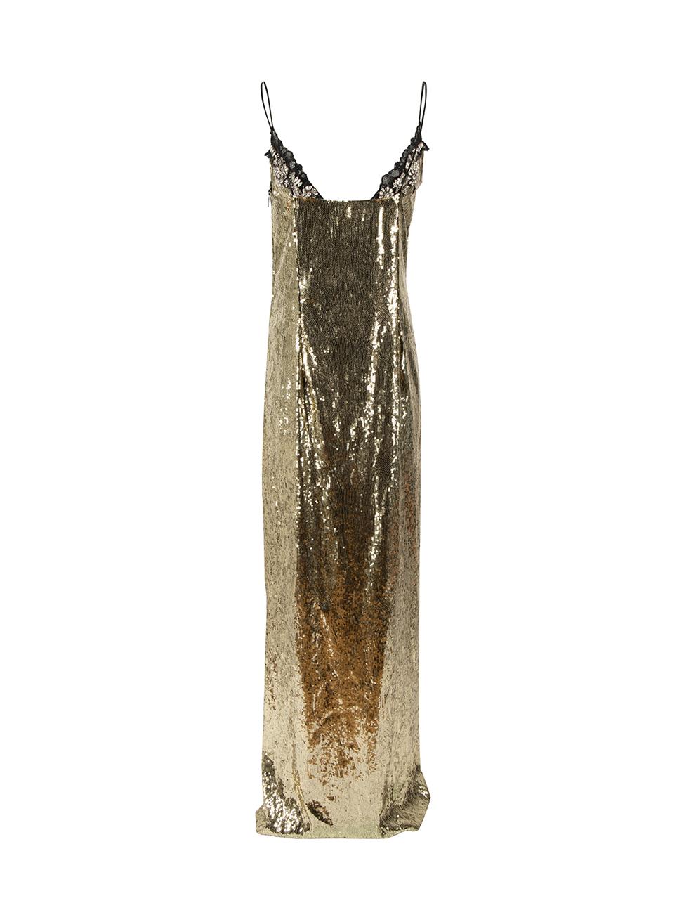 Dundas Gold Sequin Sleeveless Maxi Dress Size M In New Condition For Sale In London, GB
