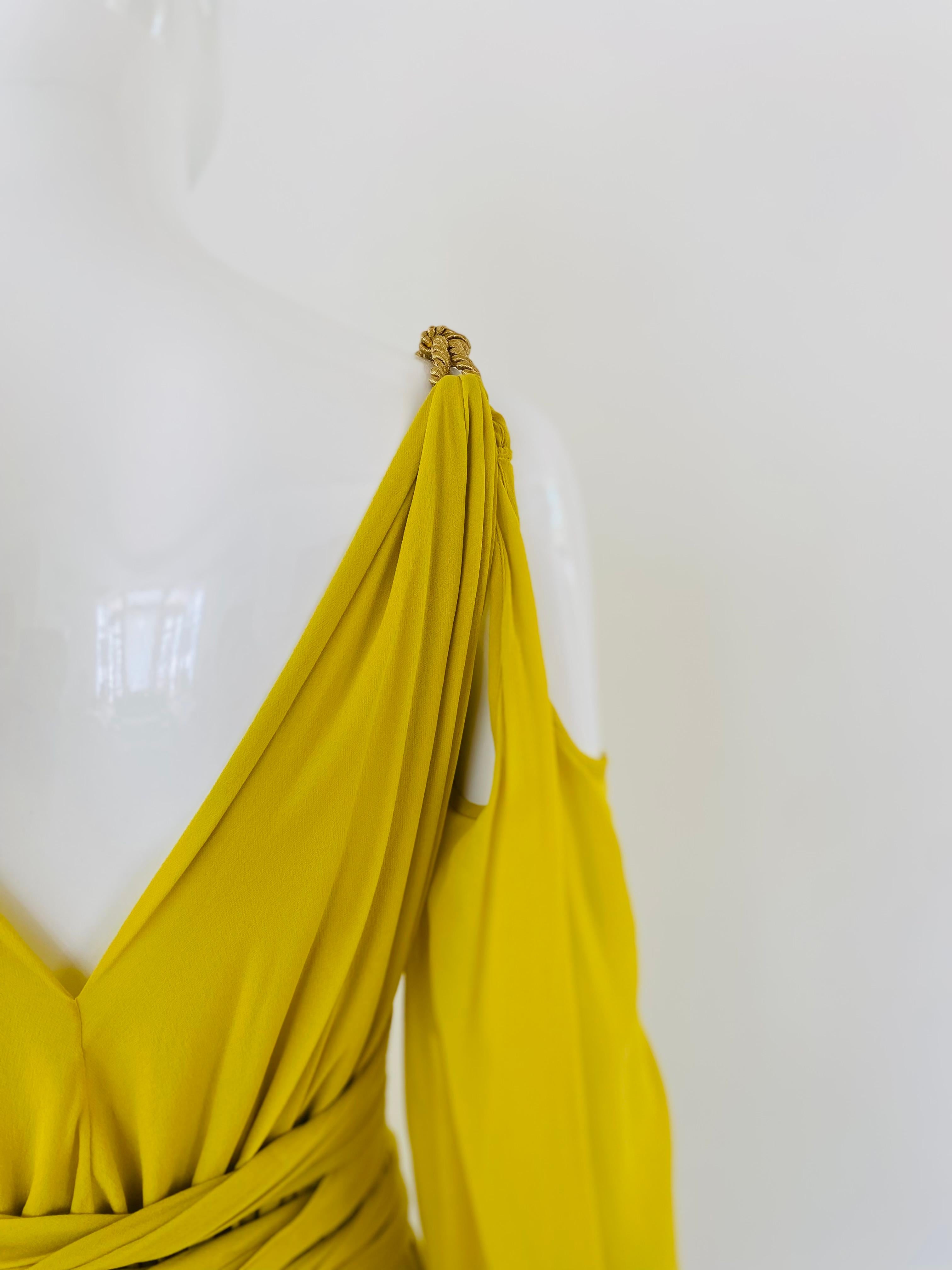 Dundas Grecian Silk Long Yellow Formal Dress In Good Condition In Miami, FL