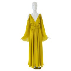 Dundas - Robe formelle longue en soie jaune grecque