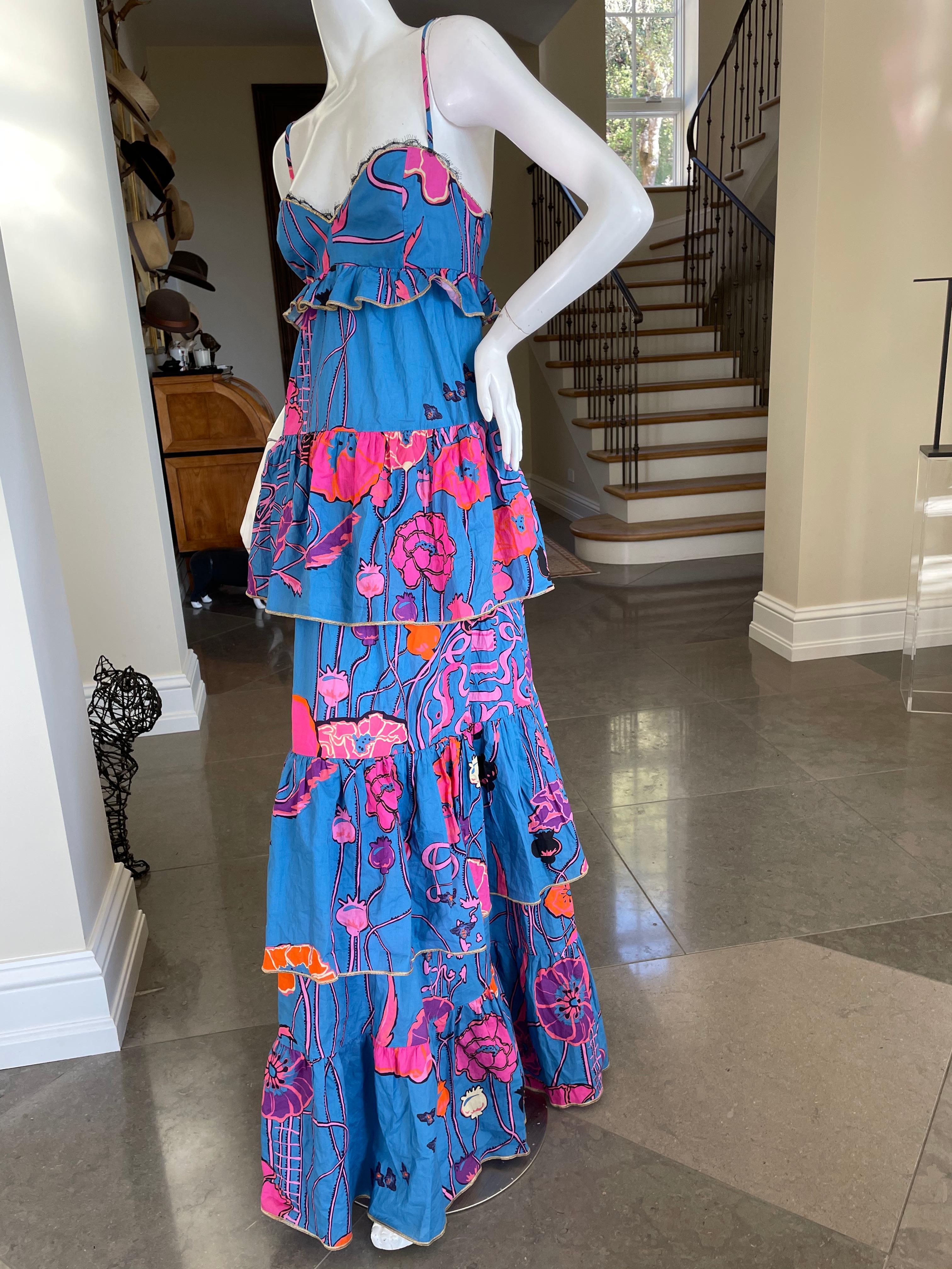 Dundas Poppy Print Cotton Tiered Dress
New with Tags
Richly embroidered and embellished, this is such a beautiful example of Peter Dundas's talent.
Size 42
 Bust 36