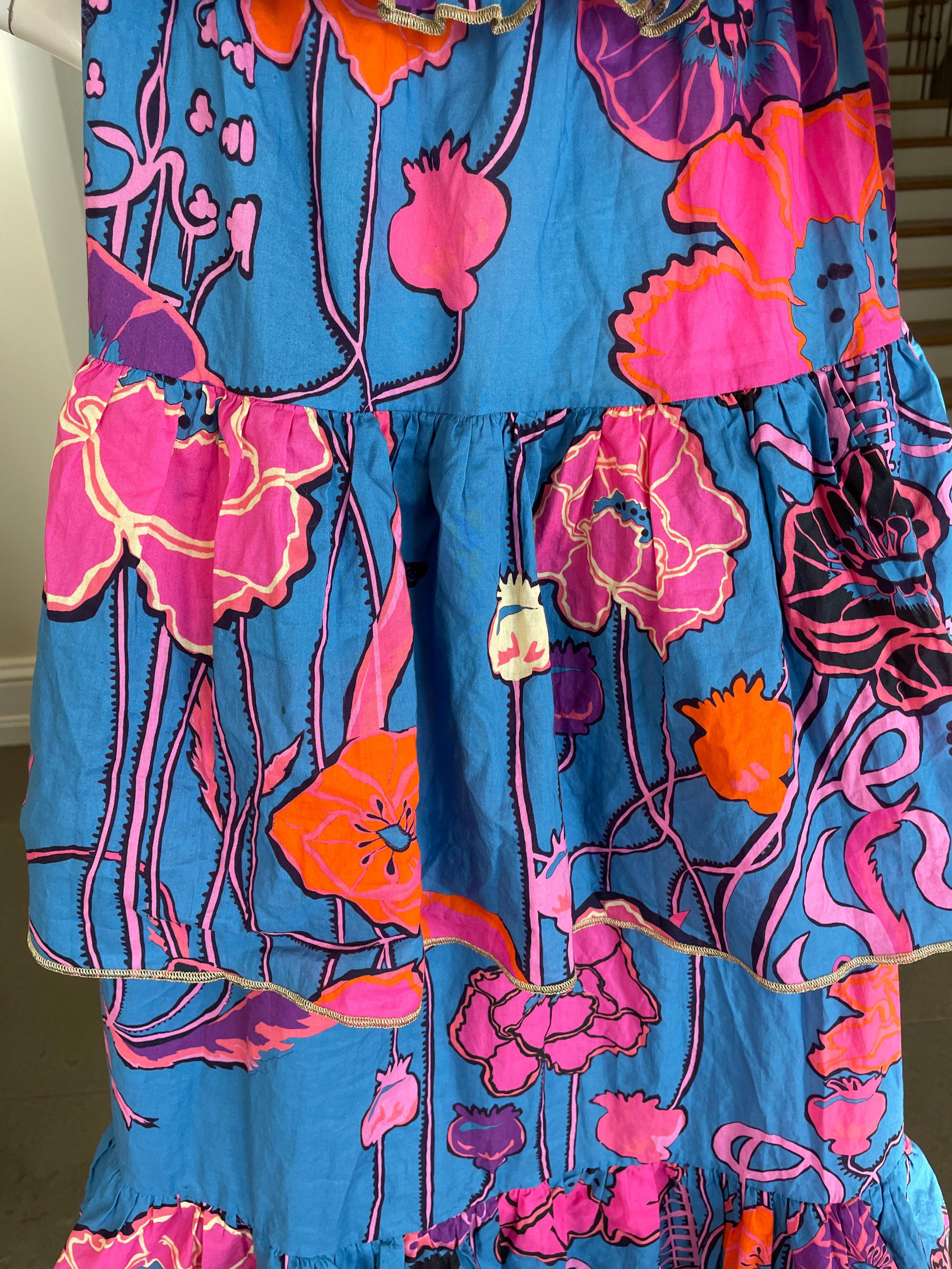 Dundas Tiered Bright Poppy Print Cotton Dress NEW For Sale 3