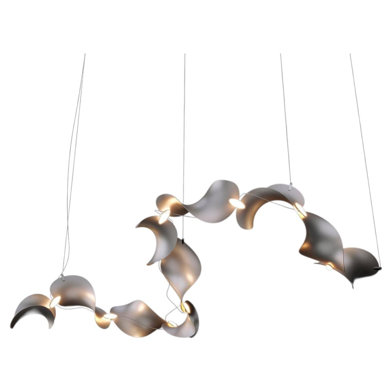 Dune 10 Curve Chandelier in Aluminum with Silver Anodized Finish by MOSS Objects For Sale