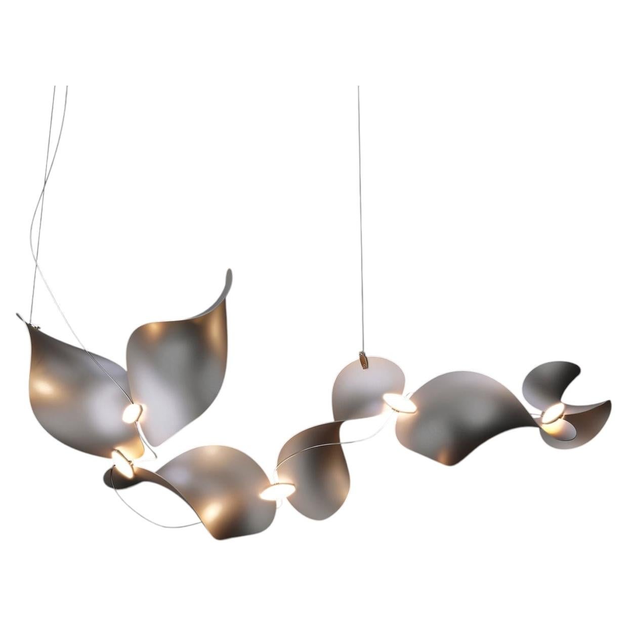 Dune 6 Curve Chandelier in Aluminum with Silver Anodized Finish by MOSS Objects For Sale