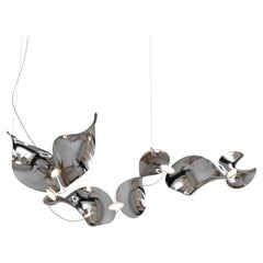 'Dune 6 Curve Line' Pendant Lamp in Silver Polished Aluminum for Moss Objects