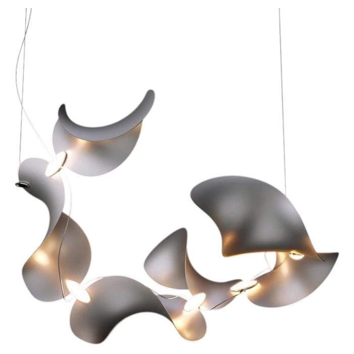 Dune 6 Spiral Chandelier in Aluminum with Silver Anodized Finish by MOSS Objects