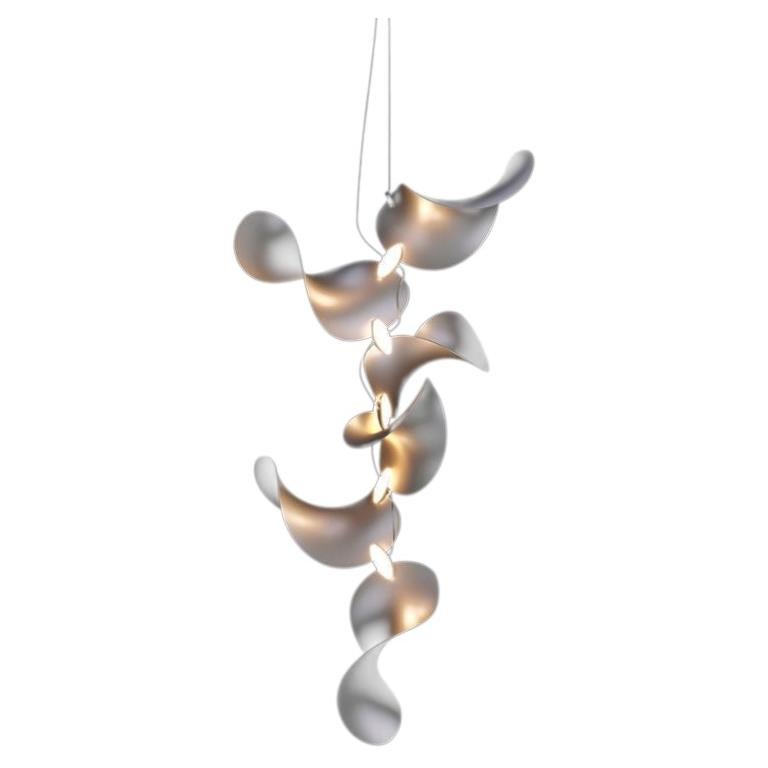 Dune 6 Vertical Cluster Chandelier in Silver Anodized Aluminum by MOSS Objects For Sale