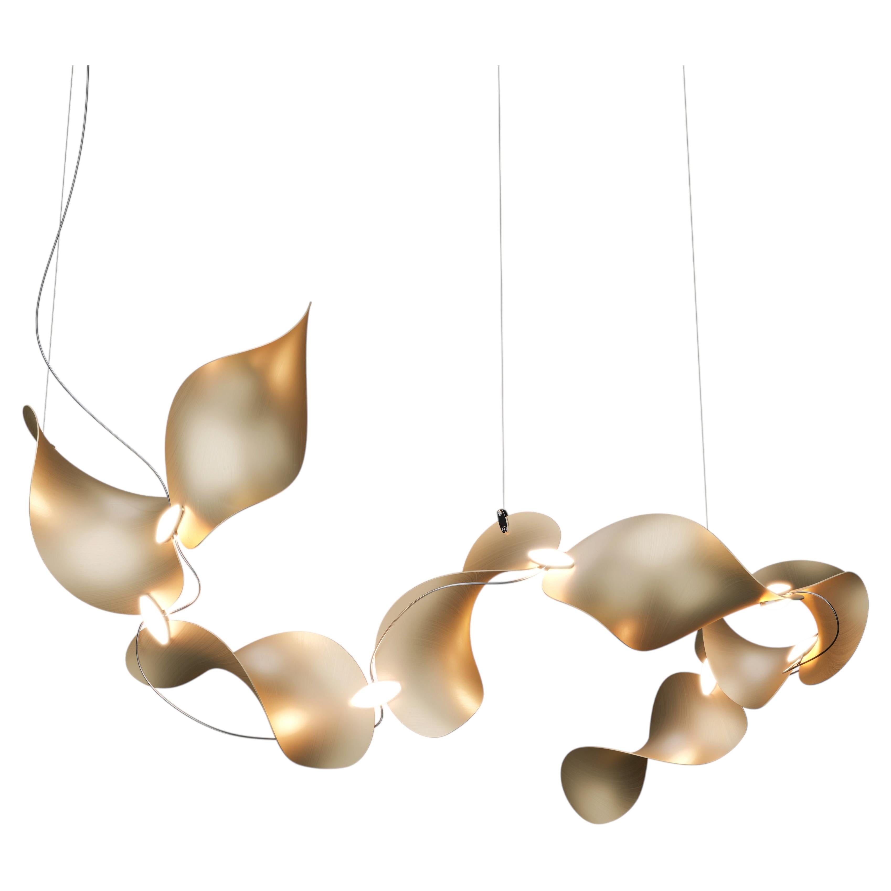 'Dune 8 Curve Line' Pendant Lamp in Gold Tone Aluminum for Moss Objects