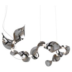 'Dune 8 Curve Line' Pendant Lamp in Silver Polished Aluminum for Moss Objects