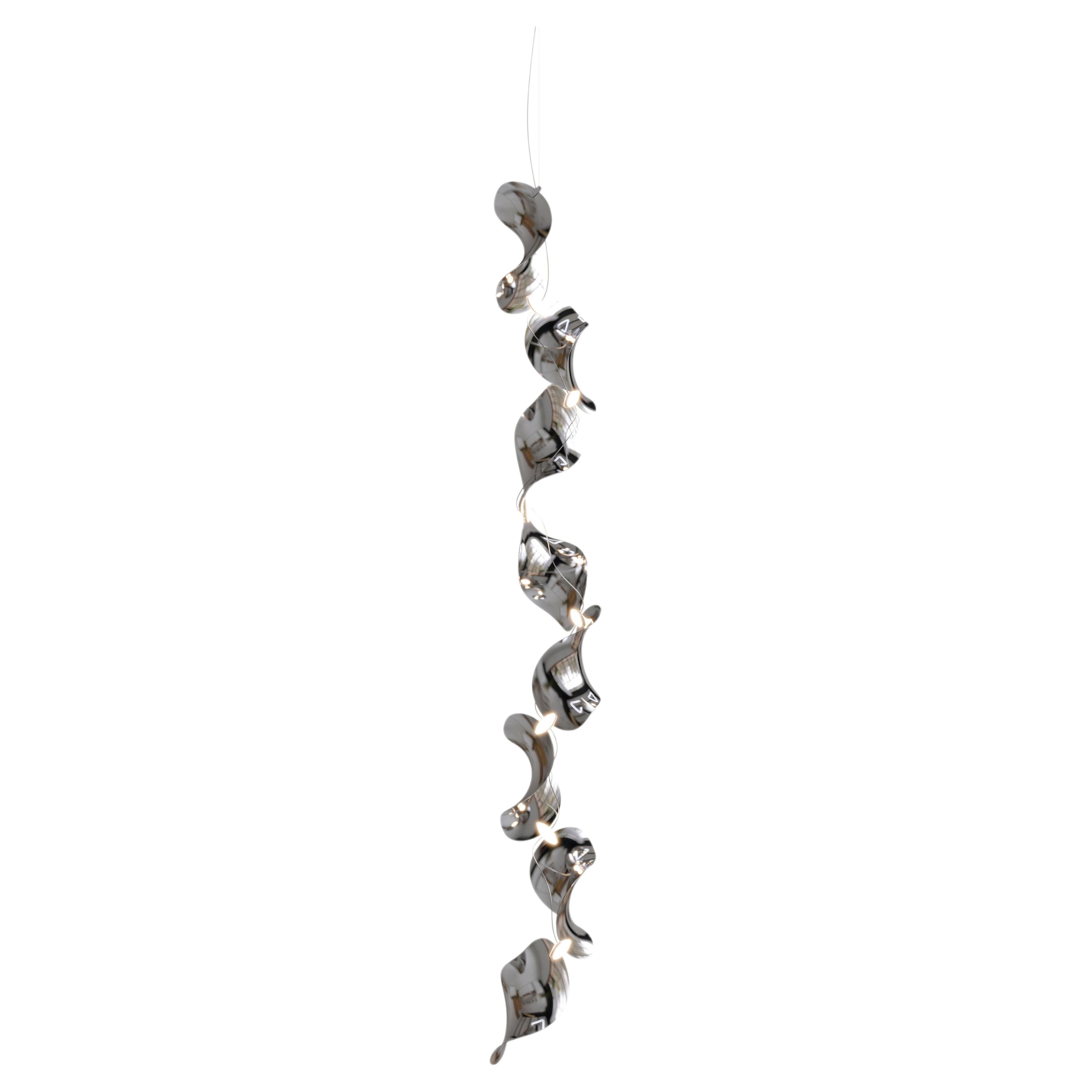 Lampada a sospensione 'Dune 8 Vertical Line' in alluminio lucidato argento per Moss Objects in vendita