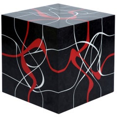 Modern Cube Table in tessellated Horn with GraphicRed & Grey Resin Inlay- Dune
