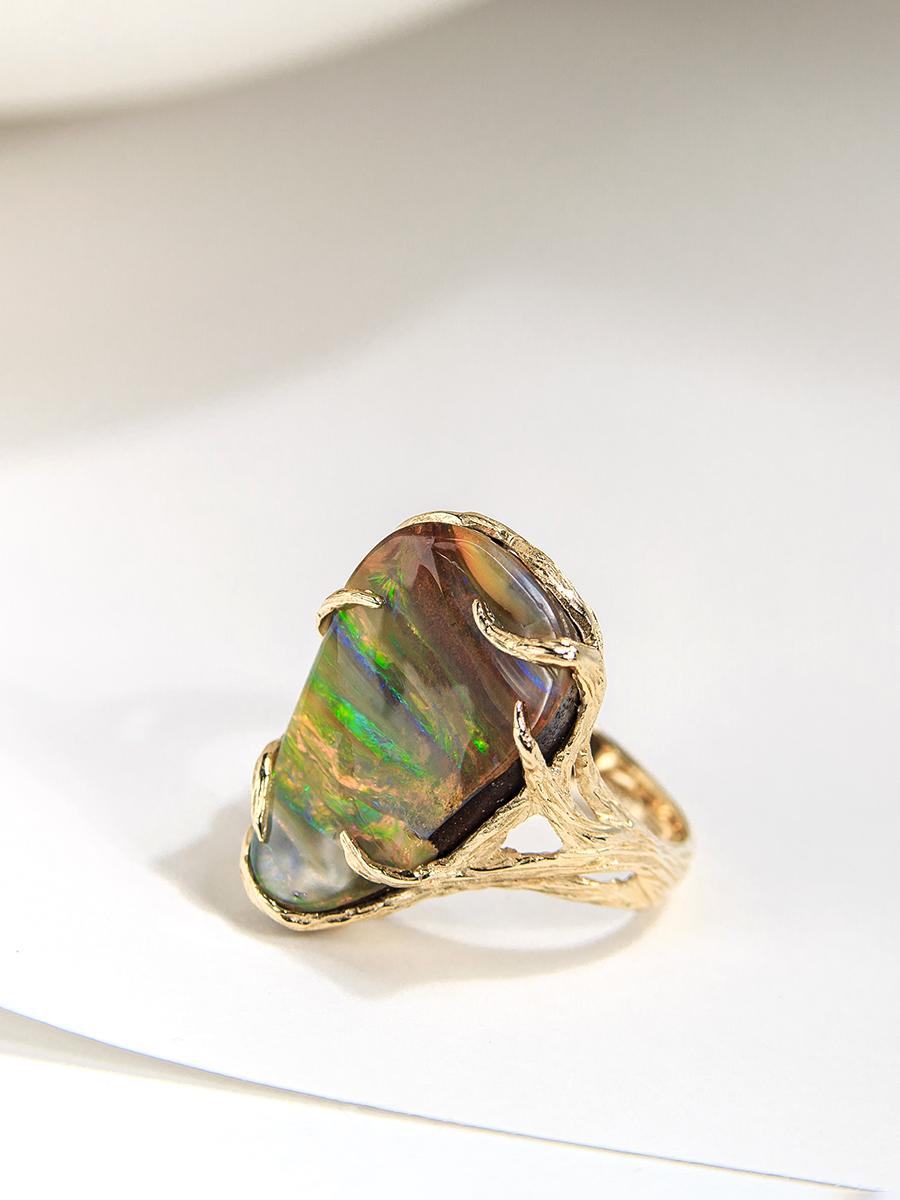 Dune Opal Ring Gold Precious Opal Gemstone Wedding Gift Unisex Jewelry Rainbow For Sale 4