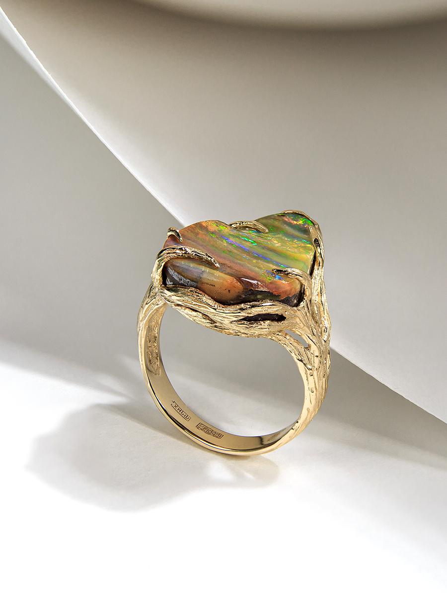 Dune Opal Ring Gold Precious Opal Gemstone Wedding Gift Unisex Jewelry Rainbow For Sale 5