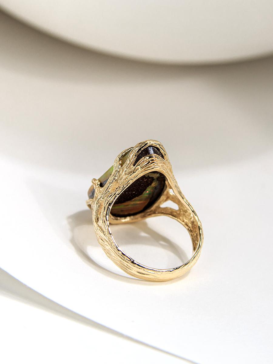 Dune Opal Ring Gold Precious Opal Gemstone Wedding Gift Unisex Jewelry Rainbow For Sale 6
