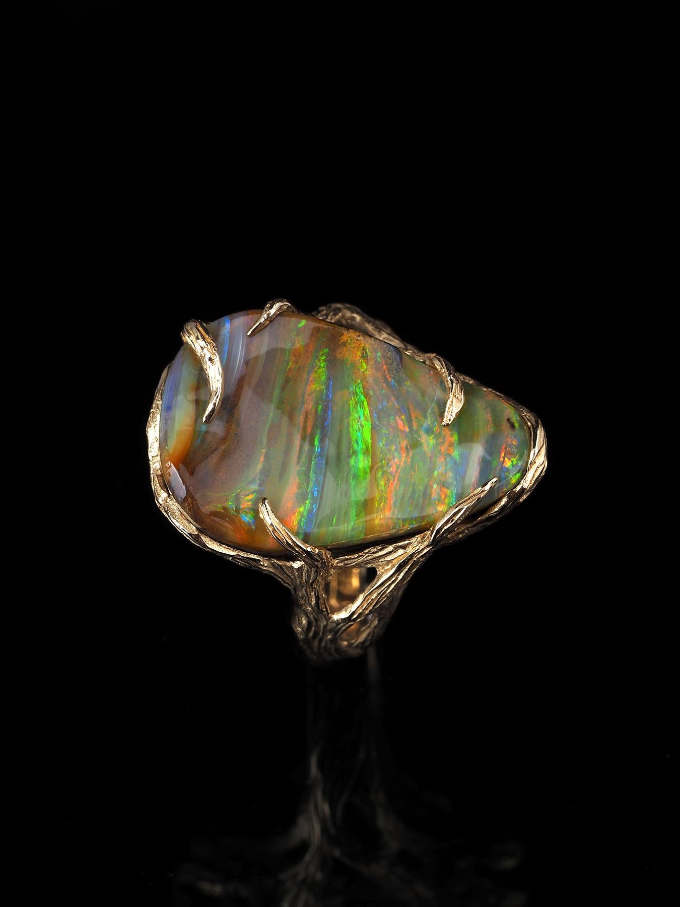 Dune Opal Anillo Oro Precioso Opalo Piedra Preciosa Regalo de Bodas Unisex Joyería Arco Iris en venta 1