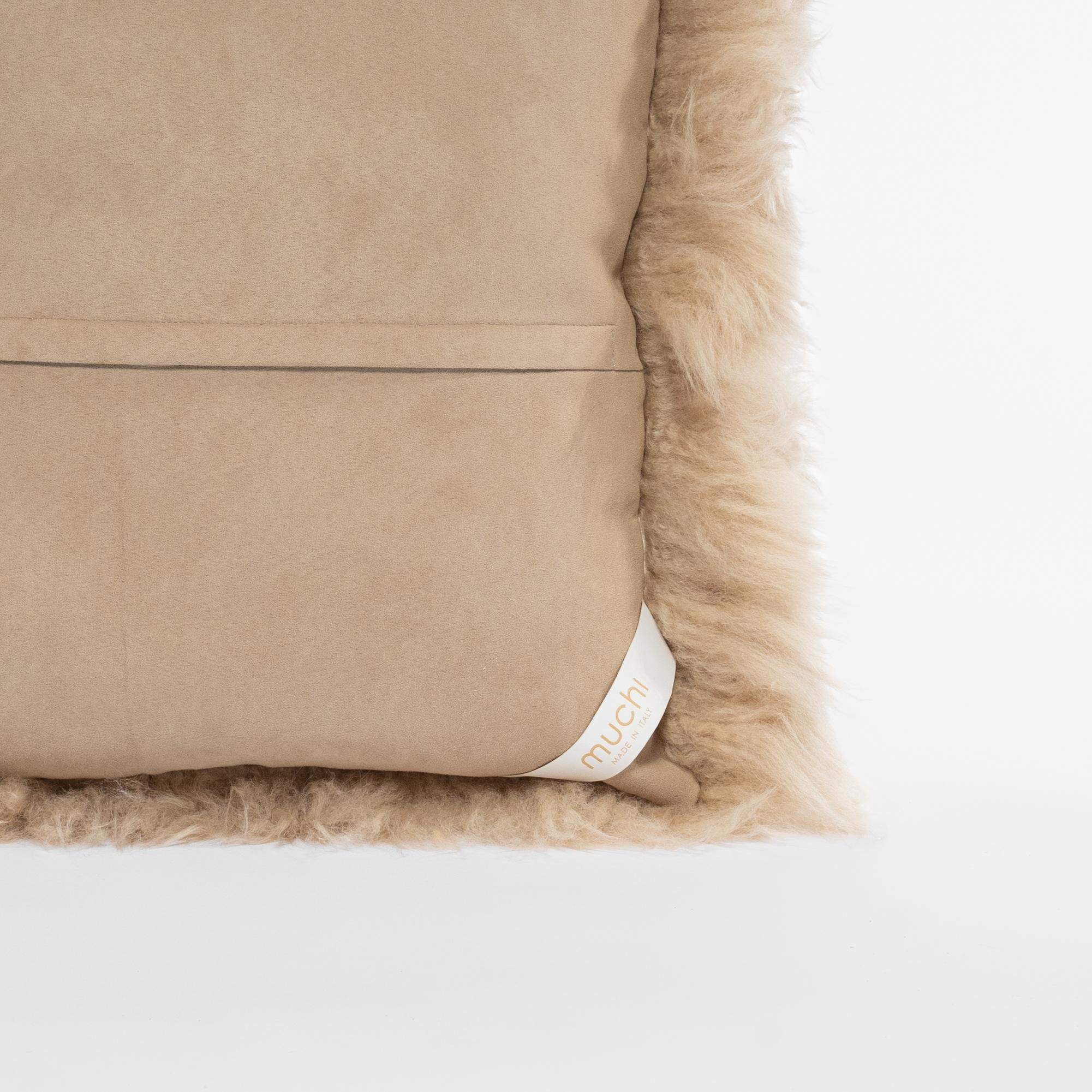 Italian Shearling Sheepskin Beige Cushion by Muchi Decor, Made in Italy For Sale