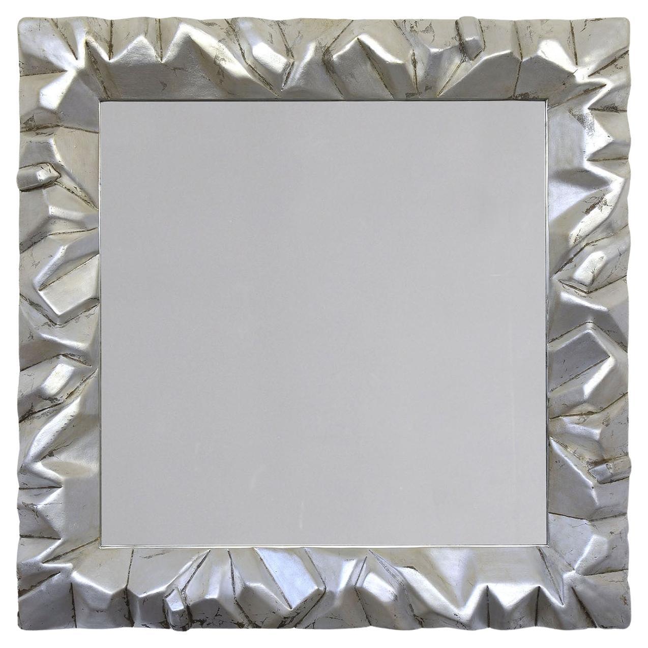 Dune Square Silver-Leaf Wooden Wall Mirror by Spini Firenze