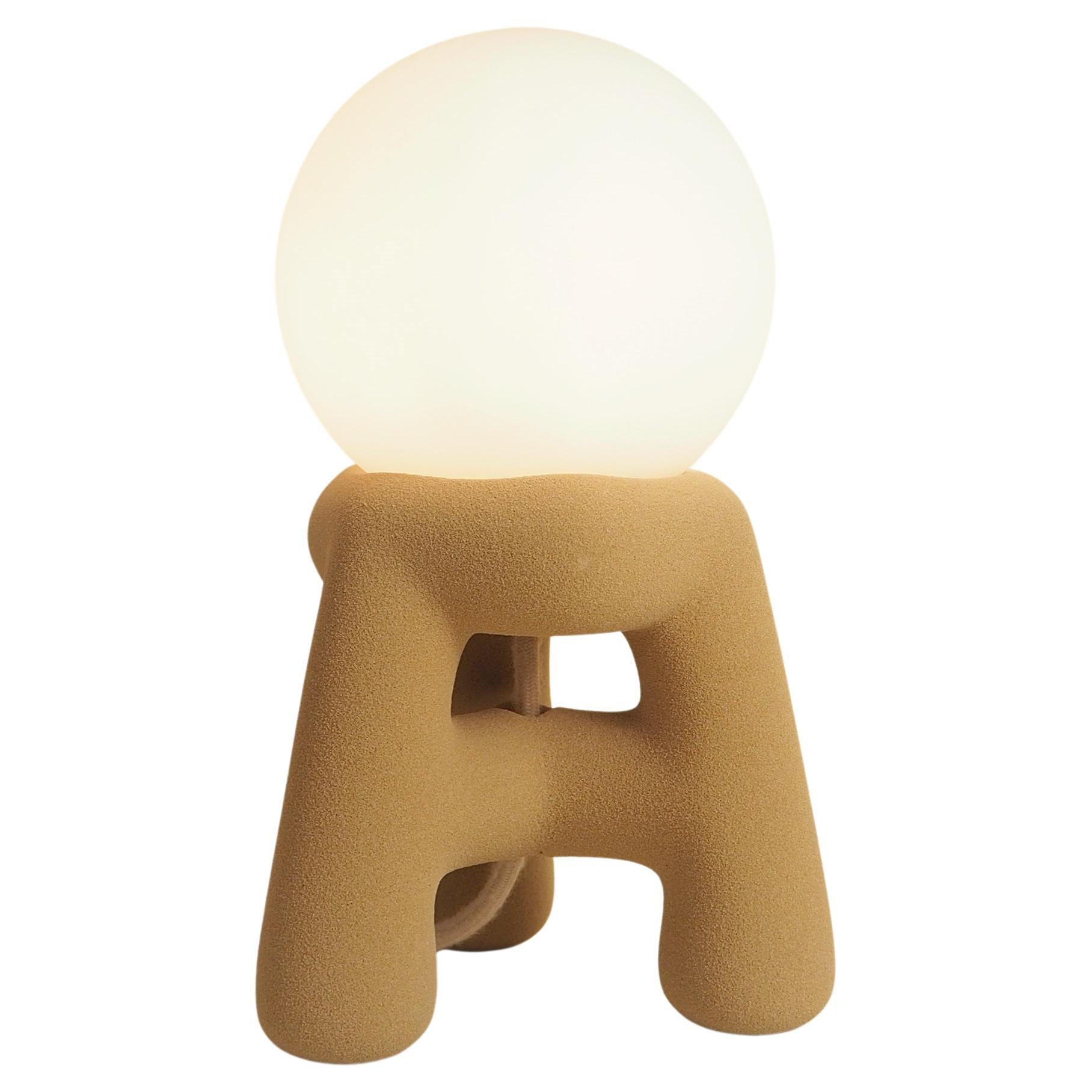 Spherical Top, Organic Three-Legged Base Quartz Sand Table Lamp by Luis Gimeno For Sale