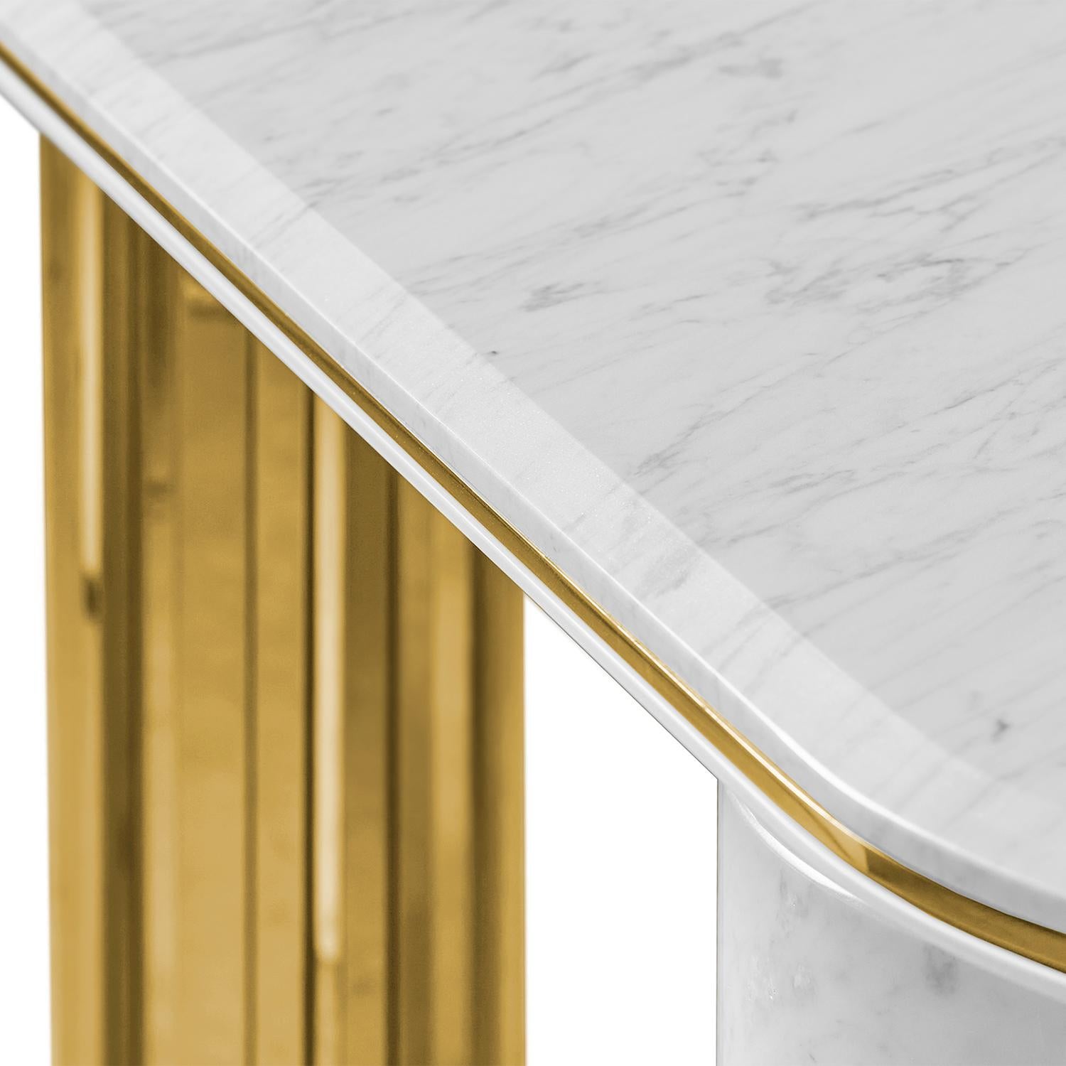 Brass Dune White Marble Console Table For Sale