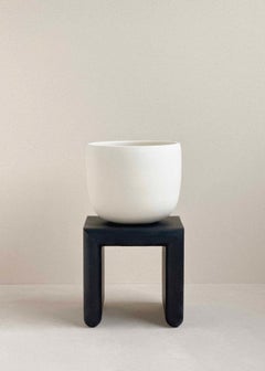 Dunes Collection Supported Ceramic Vessel with Charred Black Maple Base, Medium