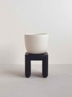 Dunes Collection Supported Ceramic Vessel with Charred Black Maple Base, Small