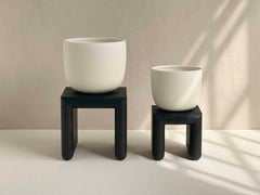 Dunes Collection Supported Ceramic Vessel with Charred Maple Bases - Set of Two