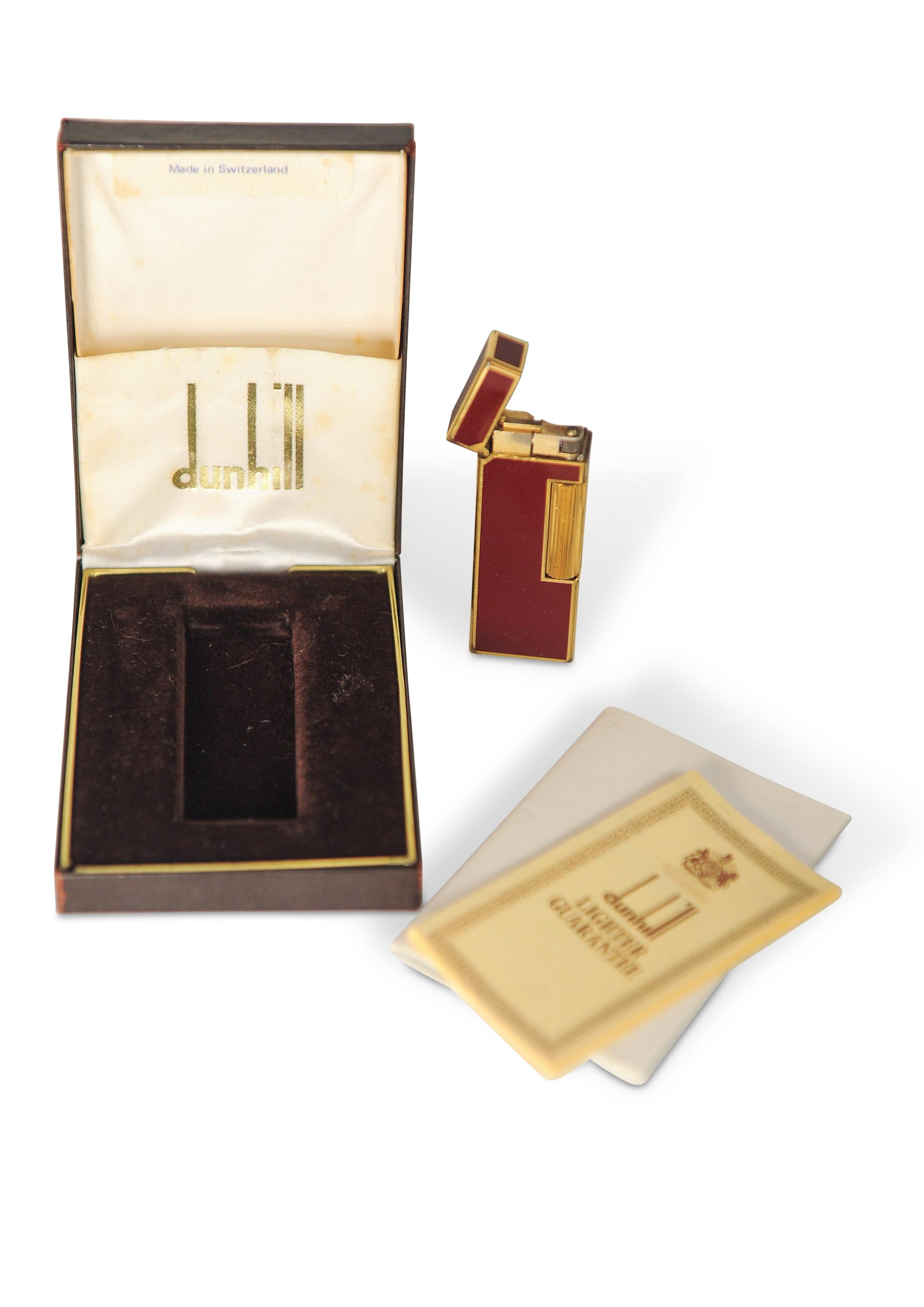 Dunhill 18 Carat Gold Plated Red Lacquered Rollagas Classic Cigarette Lights