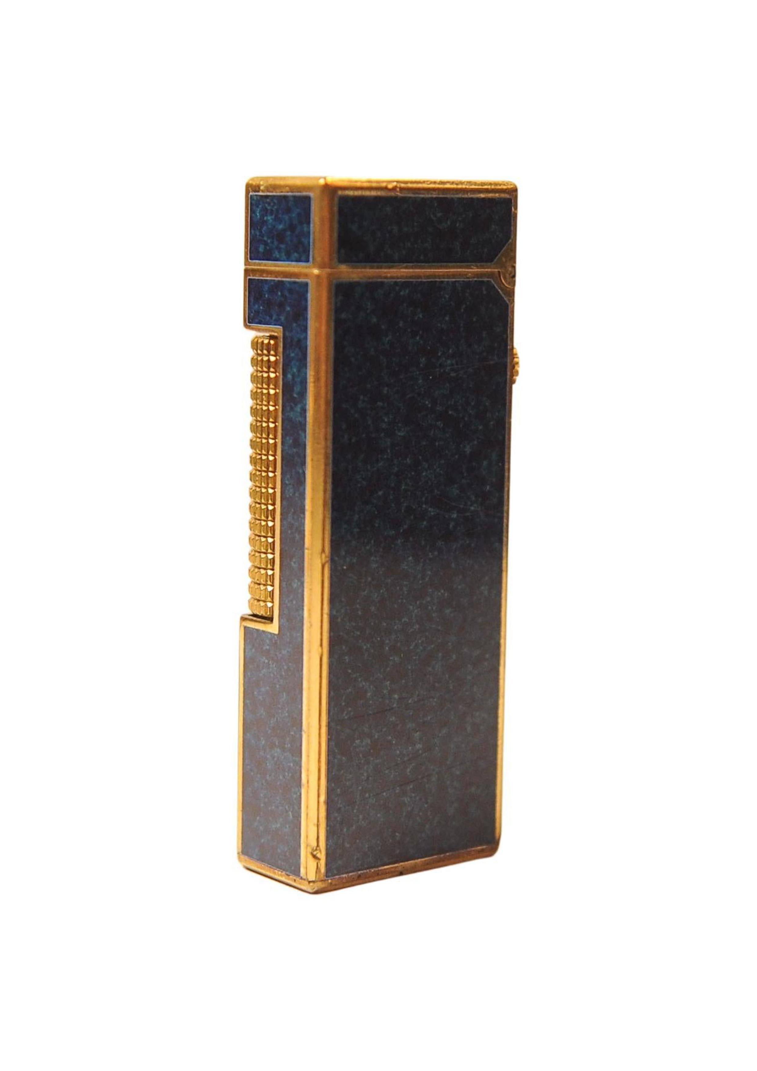 Dunhill Mechero Rollagas Lacado en Mármol Azul Chapado en Oro de 18 ct En Caja y Con Mantenimiento en venta 6
