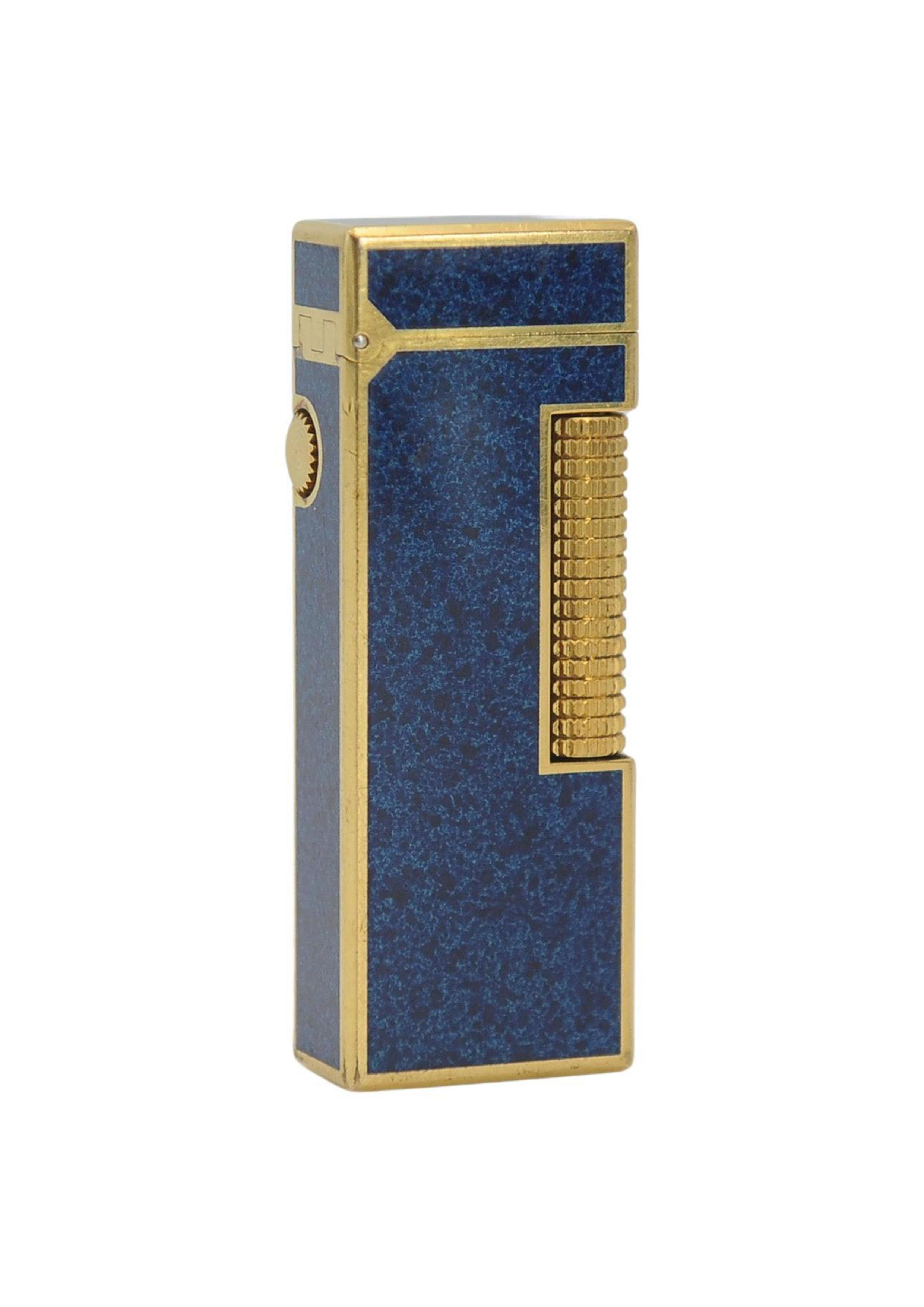 Accendino Dunhill Rollagas placcato in oro 18ct e laccato in marmo blu, imballato e revisionato in vendita 3