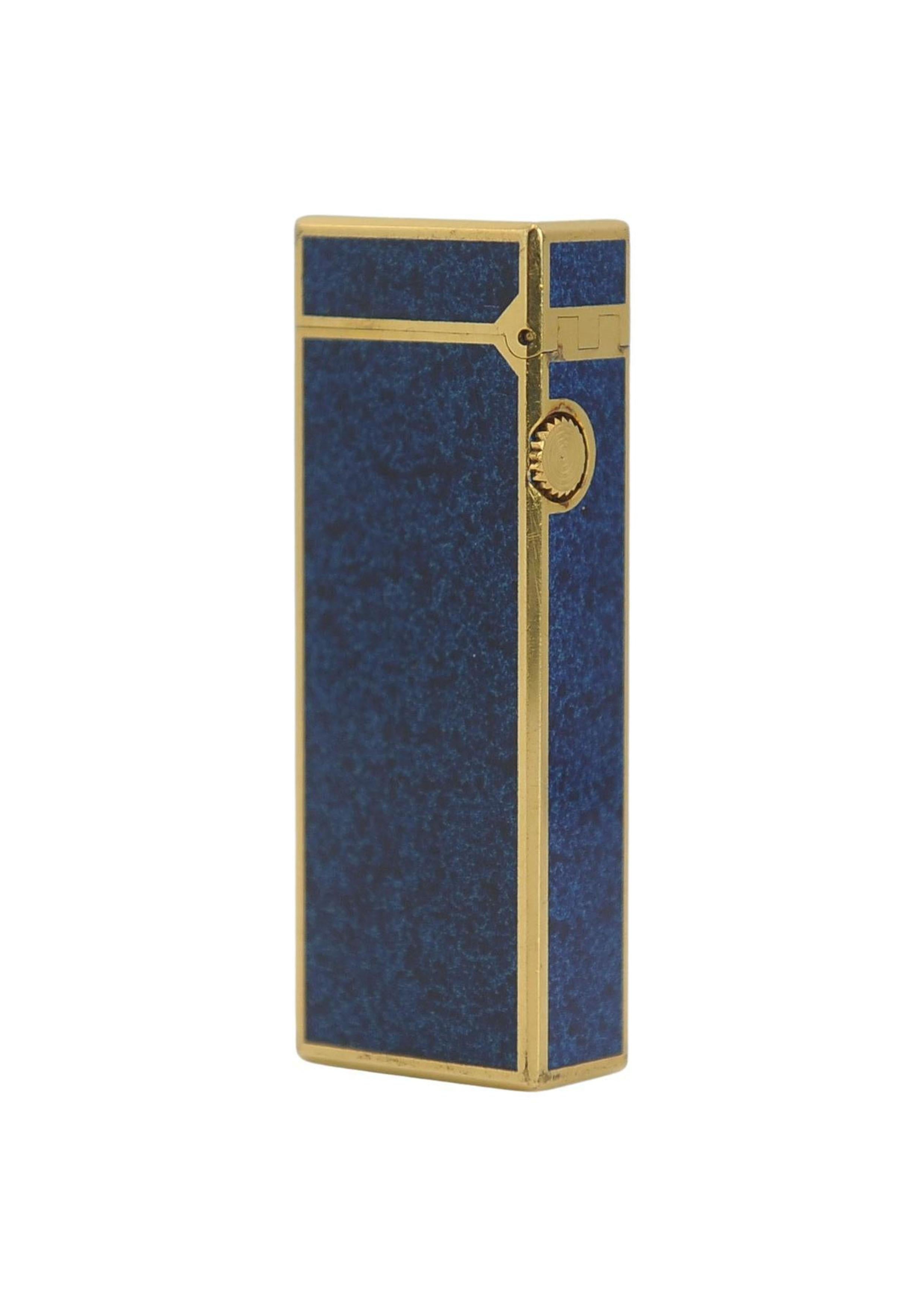 Accendino Dunhill Rollagas placcato in oro 18ct e laccato in marmo blu, imballato e revisionato in vendita 4