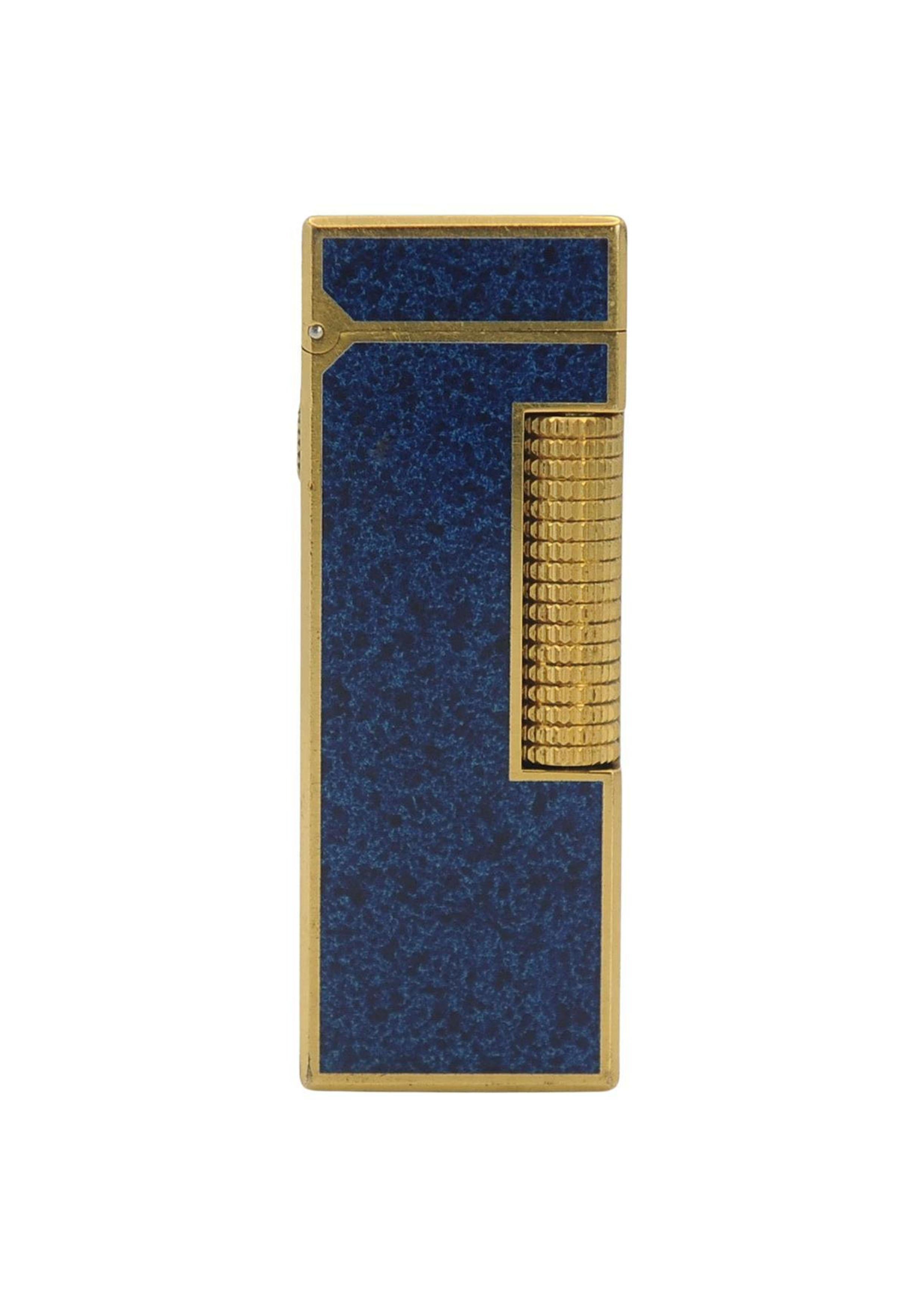 Accendino Dunhill Rollagas placcato in oro 18ct e laccato in marmo blu, imballato e revisionato in vendita 5
